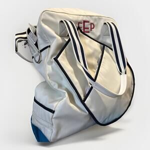 NEW MARK & GRAHAM PREPPY White/Navy stripe TENNIS RACQUET BAG Monogramed EEP